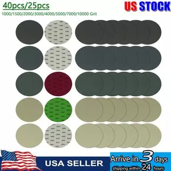 25/40pcs Flocking Sanding Discs 150mm/6inch Silicon Carbide Hook and Loop Sanding Pads 1000-10000 Grit Wet Dry Sandpaper