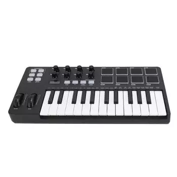 25-клавишная USB-MIDI-клавиатура с интеграцией DAW, режим аккордов, режим гамм, 8 подсвечиваемых барабанных пэдов