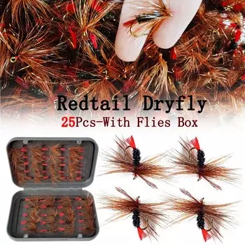 25 шт./кор. Redtail Dryfly рыболовная приманка нахлыстом для лосося/форели приманки для рыбалки 25Pcs(With Flies Box)