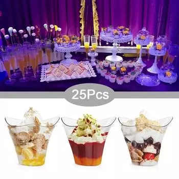 25 шт. пластиковая чашка для мороженого, мусс, десерт, чашка для замороженного пудинга, прочные чашки для десерта, вечерние, день рождения
