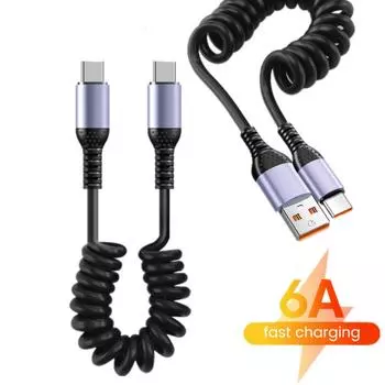 25 см до 1 м пружинный короткий кабель USB Type C кабель для быстрой зарядки данных USB C - Type C кабель для iPhone Lightning автомобильный внешний аккумулятор Cabo USB Type C 6A