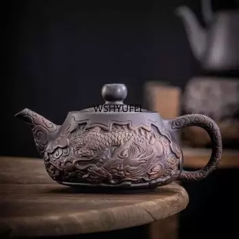 260 мл 1 шт. Фиолетовый керамический чайник, ручная резьба, керамический чайник, чайник, чайный набор KungFu, чистый чайник, чайник для чая пуэр