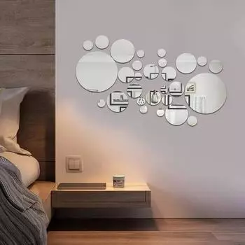 26/32 шт. 3D акриловые зеркальные настенные наклейки, круглое зеркало, DIY спальня, ванная комната и фон для телевизора, настенные наклейки, украшение 26pcs чёрный