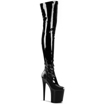 26 см Hating Sky High Super High Heels каблуки женские сверхтонкие стальные иглы водонепроницаемые платформы выше колена сапоги лакированная кожа черные высокие сапоги 34 чёрный