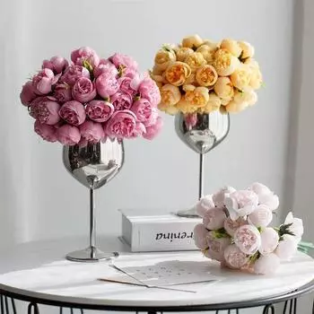 27 Heads Silk Rose Artificial Flowers Bridal Bouquets Bud For Vase Wedding Valentine s Day Home Room Decoration Fake Floral Gift