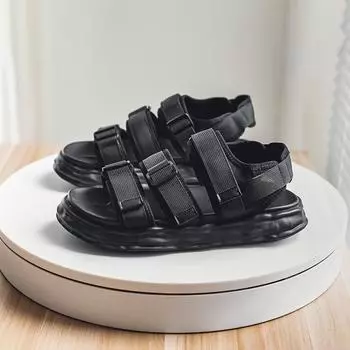 2923 men s sandals black summer soft thick-soled heightening summer shoes men s versatile beach shoes 38-Leather shoe size