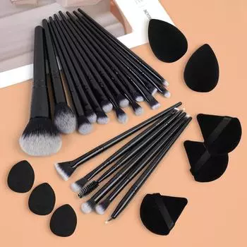 29pcs Makeup Tool Kit 20 Pcs Makeup Brushes+9 Pc Makeup Sponge Air Cushion Powder Puff Finger Puff Set Portable Makeup Tool чёрный