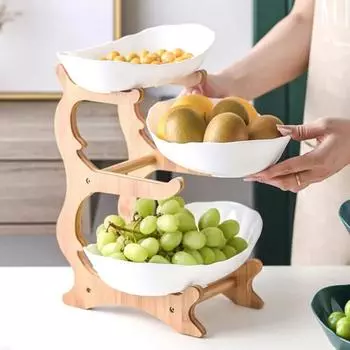 2/3 Слоя Столовые Тарелки Посуда Деревянная Кухонная Фруктовница с Дном Разделенное Блюдо Подносы Для Конфет Торта Фруктовая Тарелка Салатница