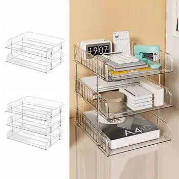 2/3 Tier File Paper Holder Durable A4 File Storage Tray Clear Desktop Organizer School 2 Tiers