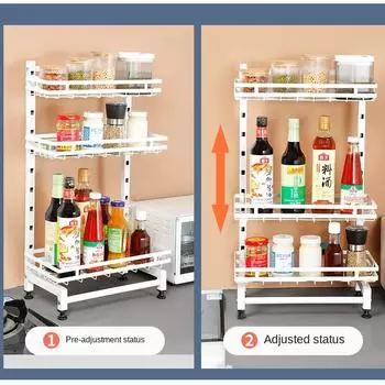 2/3Layers Kitchen Storage Rack Adjustable Seasoning Shelf Stainless Steel Organizer Knife Jar Kitchen Accessories Organizer