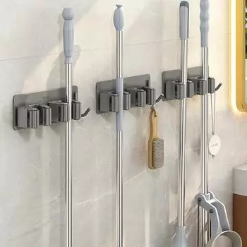 2/3pcs 304 Stainless Steel Wall Mounted Mop Organizer Clips Self-Adhesive Bathroom Mop Broom Hanger Storage Holders Racks