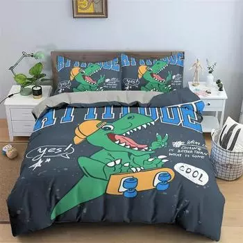 2/3Pcs Cartoon Dinosaur Bedding Set For Kid s Bedroom Decor Duvet Cover King Queen Full Size Bedclothes Pillowcase Bed Set 135X200cm