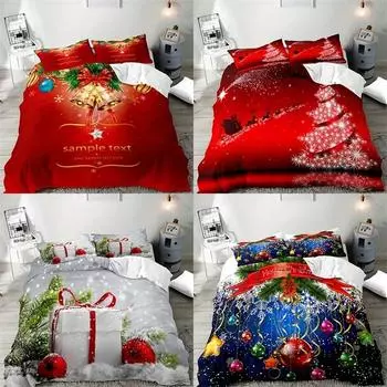 2/3pcs Christmas Theme Duvet Cover Set, Xmas Tree Gift Print Decorative Bedding Set, Soft Comfortable Duvet Cover, for Bedroom EU single(135x200cm)