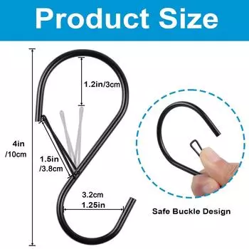2/4/8Pcs 4Inch S Hooks for Hanging with Safety Buckle Heavy Duty S Hooks Large Metal S Hooks for Hanging Plants Jeans Pots Bags