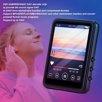 2.4-дюймовый MP3-плеер HD с сенсорным экраном, шумоподавлением, Bluetooth5.0, FM-радио, электронные книги, диктофон чёрный