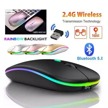 2,4 ГГц Bluetooth 5.1 Беспроводная мышь с USB-приемником Перезаряжаемая игровая RGB бесшумная мышь Эргономичная оптическая мышь для домашнего офиса Портативный компьютер