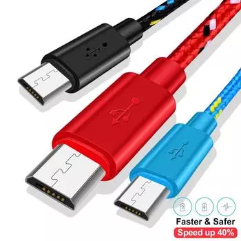 2.4A Micro USB Cable 0.5m/1m/2m/3m Data Sync USB Charge Cable For Samsung Xiaomi Android Nylon Braided Microusb Data Cord 1m