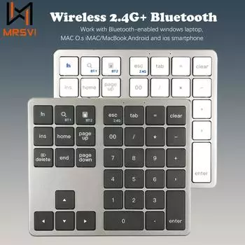 2.4G Беспроводная Bluetooth цифровая клавиатура Ультратонкая цифровая клавиатура с дистанционным управлением для IOS Android Window Цифровая клавиатура серебряный