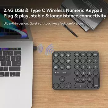 2.4G беспроводная цифровая клавиатура 35 клавиш компактная цифровая клавиатура совместимая с WinMacOS маленькая клавиатура чёрный