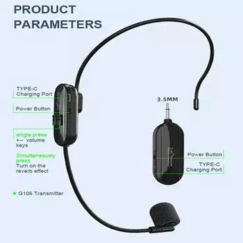 2.4G беспроводной микрофон гарнитура микрофон беспроводные наушники для усилителя голоса динамик караоке компьютер обучение встреча пение