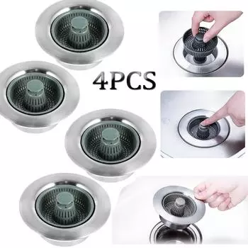 2/4Pcs 3-in-1 Kitchen Sink Sewer Strainer,Basin Sink Stopper Drain Basket Pop Up Anti-clogging Kitchen Sink Accessories 76-81mm
