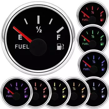 2 52mm Fuel Level Gauge+Fuel Float Level Sensor 0-190 Ohm for Car Marine Boat RV Oil Tank Meter with 8 Color Light 12V 24V DC