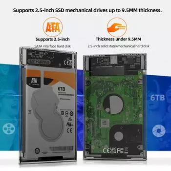 2,5-дюймовый корпус для жесткого диска SATA - USB3.0, внешний корпус для жесткого диска, коробка для твердотельного накопителя USB3.0 - Type-C, прозрачный внешний корпус, коробка для жесткого диска