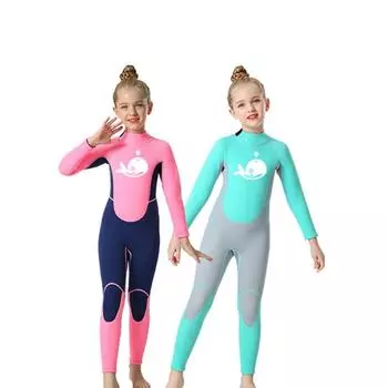 2.5mm Children s Diving Suit Women s Warm And Cold Proof Sun Proof Diving Suit Swimming Snorkeling Surfing Thick Swimming Swimsuit S зелёный/серый