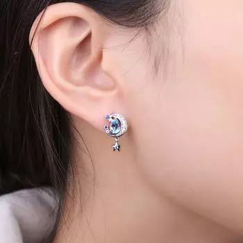 2 .7ct подлинный небесно-голубой топаз с сапфиром из стерлингового серебра 925 пробы серьги-гвоздики для женщины