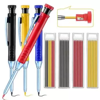 2,8 мм плотницкий механический карандаш с точилкой для деревообработки, строительства, длинного грифеля, плотницкий карандаш, канцелярские принадлежности красный