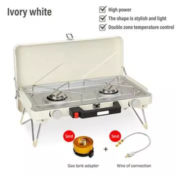 2-Burner Propane Camping Stove Portable Separately Adjustable Double Propane Burner Built-in Carrying Handle & Wind Panels белый
