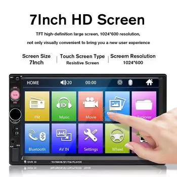 2 Din 7 дюймов HD Автомобильный MP5 Радио Видеоплеер Поддержка Android Auto Mirror Link Bluetooth Авторадио FM AUX USB DVR Сенсорный экран чёрный