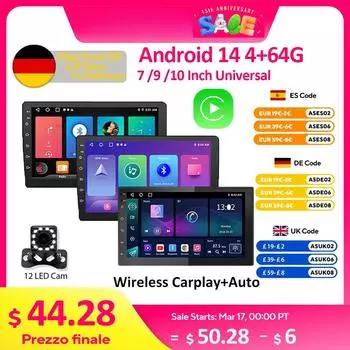 2 Din Android Car Radio Carplay 7 9 10 дюймов Автомобильный мультимедийный видеоплеер Стерео Радио GPS для Tesla Style Nissan Hyundai Quad Core