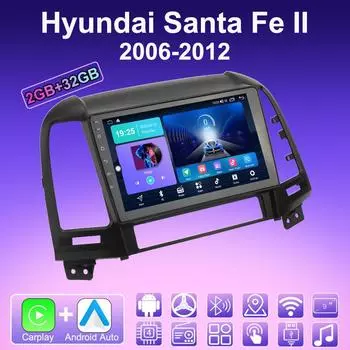 2 DIN Android Carplay автомобильное радио для Hyundai Santa Fe II 2006-2012 мультимедийный проигрыватель головное устройство стерео GPS навигация BT WIFI 2+32 ГБ 1+16GB