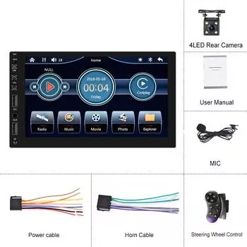 2 Din Автомобильное стерео радио 7-дюймовый сенсорный экран Carplay Универсальный автомобильный мультимедийный плеер с Bluetooth FM-радиоприемником Поддержка камеры заднего вида C7002 SWC MIC 4LED