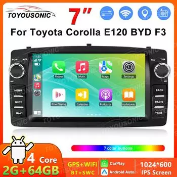 2 Din автомобильный радиоприемник для Toyota Corolla E120 BYD F3 беспроводной CarPlay Android Auto мультимедийный плеер GPS 7-дюймовый автомобильный стерео 4-core 2GB+32GB