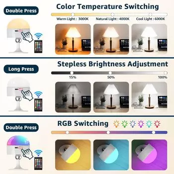 2 или 1 шт. RGB/теплая лампочка на батарейках 2200 мАч с пультом дистанционного управления, 3 цветовые температуры, таймер, диммер USB-лампа для непроводного подключения Yes