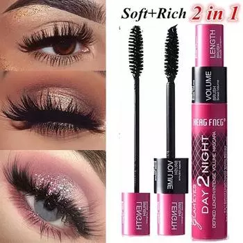 2 In1 3D Fiber Mascara Black Eye Curling Eyelash Double Mascara Водонепроницаемая полная тушь для макияжа Инструмент