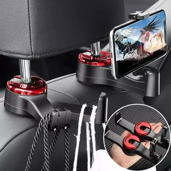 2 in1 Car Seat Back Hook Phone Holder Hangers Headrest Mount Storage Holder Duarable Bearing Bag Pouch Clothes Hanging Hook серебряный