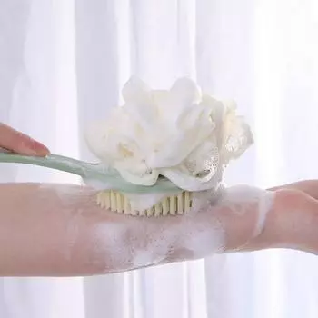 2 In1 Long Handle Rubbing Bath Brush Soft Hair Bath Ball Bath Brush Of Brushback Flower Artifact With Bath Belt зелёный