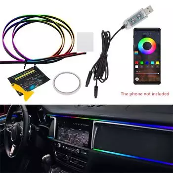 2 in 1 64 Color Car LED Color Atmosphere Lights USB Port APP/Bluetooth Control
