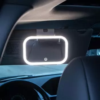 2 in 1 Car Sun Visor Vanity Mirror 3 Light Modes Rechargeable Car Makeup Mirror Dimmable Touch Control Universal Portable белый