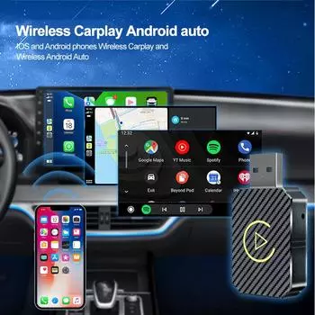 2 In 1 CarPlay Android Auto Wireless Adapter Smart Mini Box Plug And Play WiFi Fast Connect Bluetooth 5.0 Wired To Wireless чёрный