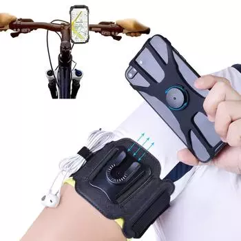 2 in 1 Cell Phone Armband for Running Detachable with Bike Phone Mount Silicone, 360° Rotatable Sports Armband, Use 4 to 6.5 Inch Smartphones (Black)