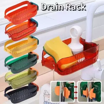 2 In 1 Kitchen Faucet Rack Sink Organizer No Punching Sponge Towel Dishcloth Drain Storage Basket Bathroom Shower Gel Soap Rack