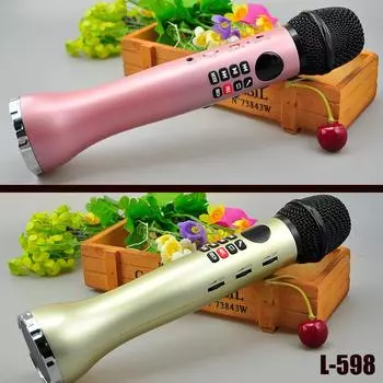 2-в-1 L-598 Ручной мини-USB-микрофон K Song Беспроводной динамик Многофункциональная панель регулировки Карманный микрофон для пения KTV Красный красный
