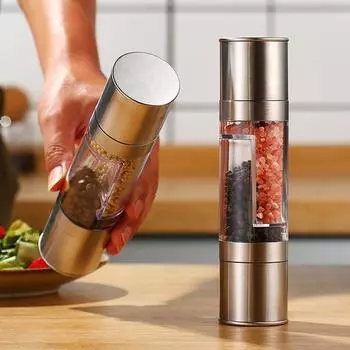 2 in 1 Manual Pepper Grinder Adjustable Double Head Salt Spice Mills Pepper Crusher Household Seasoning Bottle Kitchen Gadgets