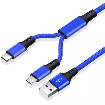 2 In 1 Micro USB Cables Type C USB Cable Wire Separate Cord Line For Android Phone Samsung AVE синий