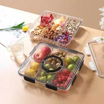 2 комплекта герметичных коробок Crisper Box Fridge Storage Box с 6 съемными отсеками Food Preservation Case Fruit 2pcs чёрный