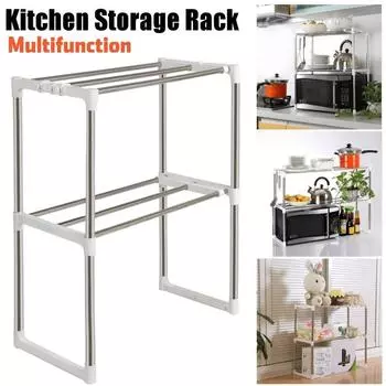 2-Layer Microwave Oven Shelf Stainless Steel Kitchen Detachable Rack Kitchen Organize Tableware Shelves Home Storage Rack Holder